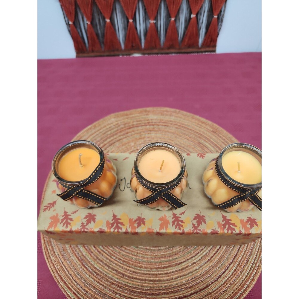 Partylite Joy Of Autumn 3 Candle Set Harvest Fragrances Shades Of Orange NIB - Picture 3 of 9